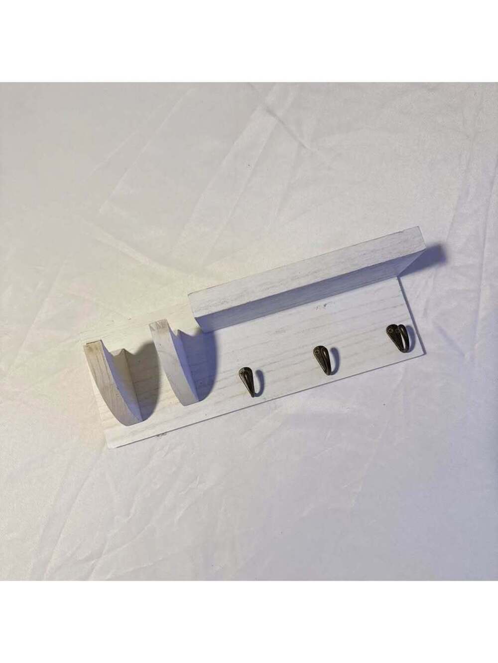 Shabby Chic White Wooden Wall Shelf w/ Hooks